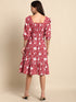 Red Cotton Floral A-line Western Dress